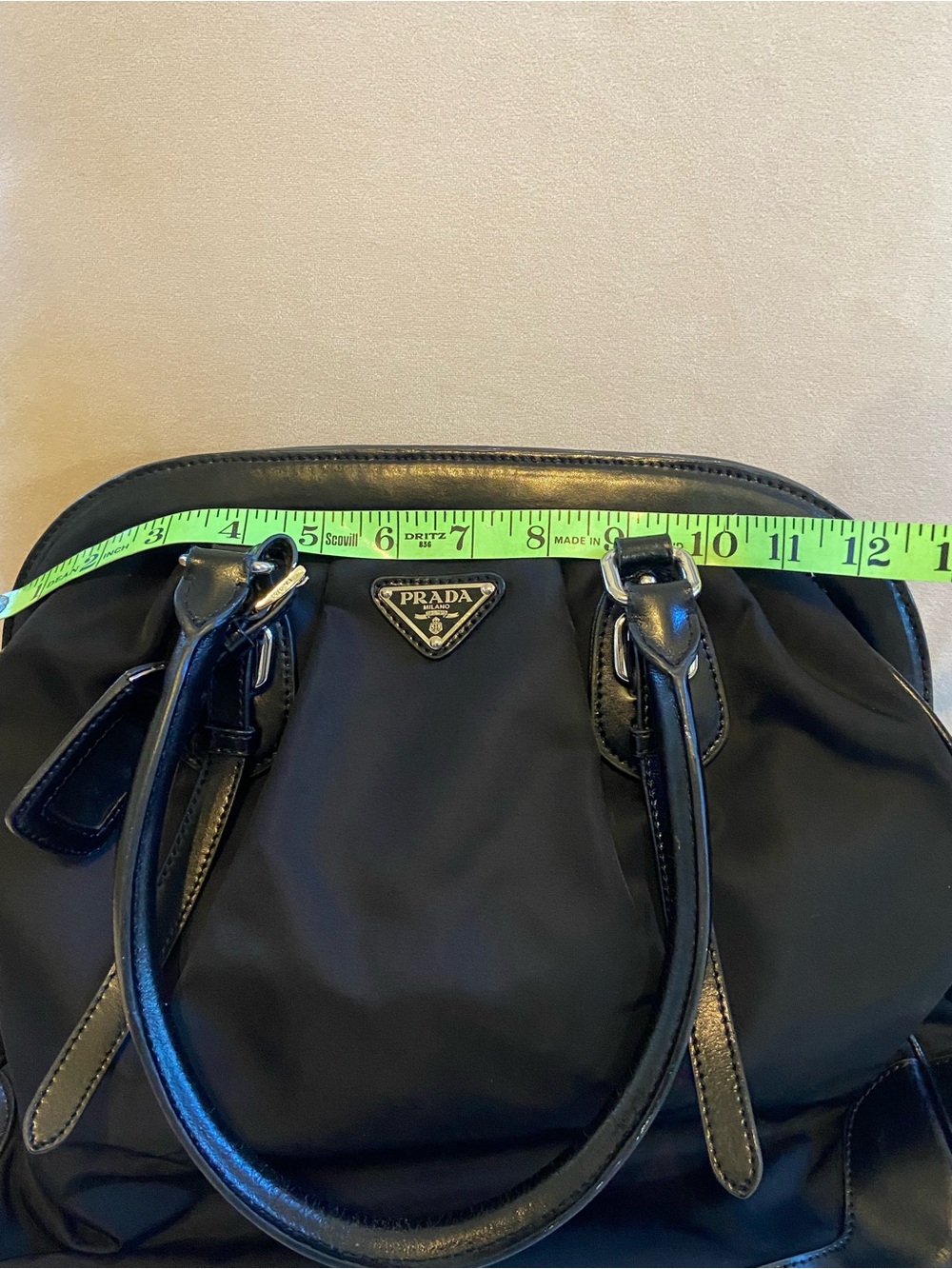 Prada Black Nylon Tote with Black Leather Trim and Gold Logo - Picture 8 of 9